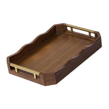 Maxbell Bamboo Serving Tray Breakfast Multipurpose Dinner Tea Tray with Metal Handle S Brown
