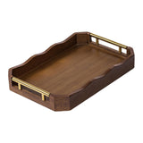 Maxbell Bamboo Serving Tray Breakfast Multipurpose Dinner Tea Tray with Metal Handle S Brown