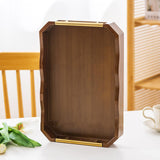 Maxbell Bamboo Serving Tray Breakfast Multipurpose Dinner Tea Tray with Metal Handle L Brown