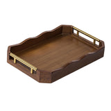 Maxbell Bamboo Serving Tray Breakfast Multipurpose Dinner Tea Tray with Metal Handle L Brown