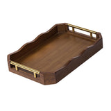 Maxbell Bamboo Serving Tray Breakfast Multipurpose Dinner Tea Tray with Metal Handle L Brown