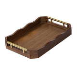 Maxbell Bamboo Serving Tray Breakfast Multipurpose Dinner Tea Tray with Metal Handle L Brown