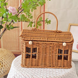Maxbell Storage Basket with Lid Gift Box Case Retro Style Handwoven Display Suitcase L
