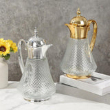 Maxbell Middle Eastern Style Glass Pitcher Glass Water Jug for Office Indoor Outdoor Gold