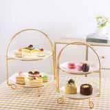 Maxbell Metal Two Tiered Dessert Cake Stand Accessory Multipurpose Stylish 31.5x23cm Golden