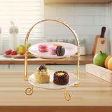 Maxbell Metal Two Tiered Dessert Cake Stand Accessory Multipurpose Stylish 31.5x23cm Golden