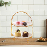 Maxbell Metal Two Tiered Dessert Cake Stand Accessory Multipurpose Stylish 31.5x23cm Golden