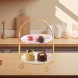 Maxbell Metal Two Tiered Dessert Cake Stand Accessory Multipurpose Stylish 31.5x23cm Golden