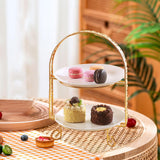 Maxbell Metal Two Tiered Dessert Cake Stand Accessory Multipurpose Stylish 31.5x23cm Golden