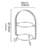 Maxbell Metal Two Tiered Dessert Cake Stand Accessory Multipurpose Stylish 31.5x23cm Silvery