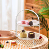 Maxbell Metal Two Tiered Dessert Cake Stand Accessory Multipurpose Stylish 31.5x23cm Silvery