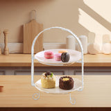 Maxbell Metal Two Tiered Dessert Cake Stand Accessory Multipurpose Stylish 31.5x23cm Silvery