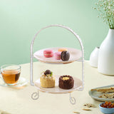 Maxbell Metal Two Tiered Dessert Cake Stand Accessory Multipurpose Stylish 31.5x23cm Silvery