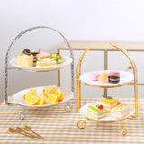 Maxbell Metal Two Tiered Dessert Cake Stand Accessory Multipurpose Stylish 31.5x23cm Silvery