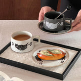 Maxbell Tea Cup and Saucer Versatile Vintage Style Coffee Mug for Water Milk Wedding Black