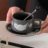 Maxbell Tea Cup and Saucer Versatile Vintage Style Coffee Mug for Water Milk Wedding Black