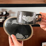 Maxbell Tea Cup and Saucer Versatile Vintage Style Coffee Mug for Water Milk Wedding Black