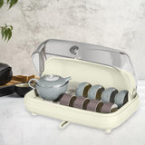 Maxbell Cup Storage Holder Dish Drainer with Clear Lid for Dishes Coffee Mug Bowls Beige