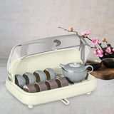 Maxbell Cup Storage Holder Dish Drainer with Clear Lid for Dishes Coffee Mug Bowls Beige