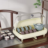 Maxbell Cup Storage Holder Dish Drainer with Clear Lid for Dishes Coffee Mug Bowls Beige