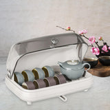 Maxbell Cup Storage Holder Dish Drainer with Clear Lid for Dishes Coffee Mug Bowls Gray