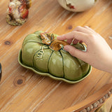 Maxbell Salad Plate with Lid Elegant Ceramic Dessert Plate for Party Cafe Restaurant Green