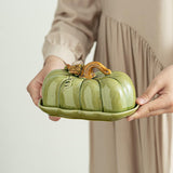 Maxbell Salad Plate with Lid Elegant Ceramic Dessert Plate for Party Cafe Restaurant Green