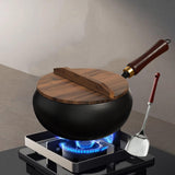 Maxbell Iron Wok Cookware Kitchen Practical Deep Fry Pan for Food Vegetables Stewing 28cm