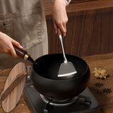 Maxbell Iron Wok Cookware Kitchen Practical Deep Fry Pan for Food Vegetables Stewing 28cm