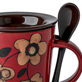 Maxbell Ceramic Coffee Cup Matching Lid and Spoon Latte Mug for Tea Juice Restaurant Red