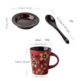 Maxbell Ceramic Coffee Cup Matching Lid and Spoon Latte Mug for Tea Juice Restaurant Red