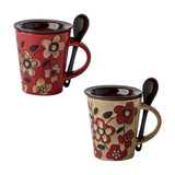 Maxbell Ceramic Coffee Cup Matching Lid and Spoon Latte Mug for Tea Juice Restaurant Red