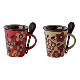 Maxbell Ceramic Coffee Cup Matching Lid and Spoon Latte Mug for Tea Juice Restaurant Red