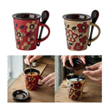 Maxbell Ceramic Coffee Cup Matching Lid and Spoon Latte Mug for Tea Juice Restaurant Red