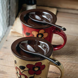 Maxbell Ceramic Coffee Cup Matching Lid and Spoon Latte Mug for Tea Juice Restaurant Red