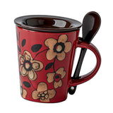 Maxbell Ceramic Coffee Cup Matching Lid and Spoon Latte Mug for Tea Juice Restaurant Red