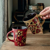 Maxbell Ceramic Coffee Cup Matching Lid and Spoon Latte Mug for Tea Juice Restaurant Red