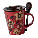 Maxbell Ceramic Coffee Cup Matching Lid and Spoon Latte Mug for Tea Juice Restaurant Red