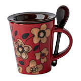 Maxbell Ceramic Coffee Cup Matching Lid and Spoon Latte Mug for Tea Juice Restaurant Red