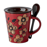 Maxbell Ceramic Coffee Cup Matching Lid and Spoon Latte Mug for Tea Juice Restaurant Red
