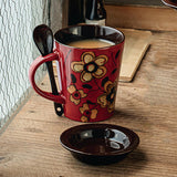 Maxbell Ceramic Coffee Cup Matching Lid and Spoon Latte Mug for Tea Juice Restaurant Red
