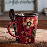 Maxbell Ceramic Coffee Cup Matching Lid and Spoon Latte Mug for Tea Juice Restaurant Red