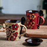 Maxbell Ceramic Coffee Cup Matching Lid and Spoon Latte Mug for Tea Juice Restaurant Coffee