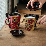 Maxbell Ceramic Coffee Cup Matching Lid and Spoon Latte Mug for Tea Juice Restaurant Coffee