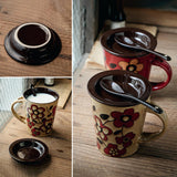 Maxbell Ceramic Coffee Cup Matching Lid and Spoon Latte Mug for Tea Juice Restaurant Coffee