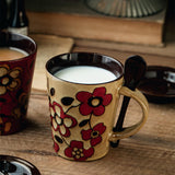Maxbell Ceramic Coffee Cup Matching Lid and Spoon Latte Mug for Tea Juice Restaurant Coffee