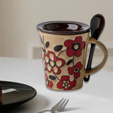 Maxbell Ceramic Coffee Cup Matching Lid and Spoon Latte Mug for Tea Juice Restaurant Coffee