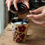 Maxbell Ceramic Coffee Cup Matching Lid and Spoon Latte Mug for Tea Juice Restaurant Coffee