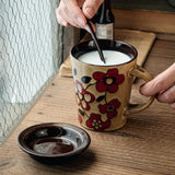 Maxbell Ceramic Coffee Cup Matching Lid and Spoon Latte Mug for Tea Juice Restaurant Coffee