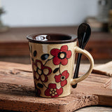 Maxbell Ceramic Coffee Cup Matching Lid and Spoon Latte Mug for Tea Juice Restaurant Coffee